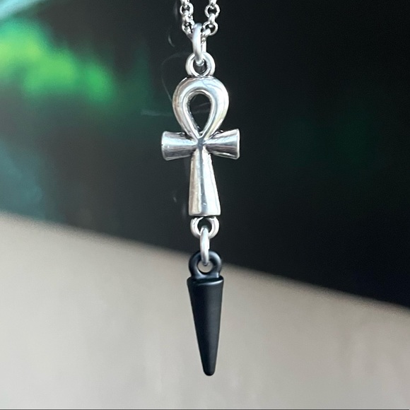 Ankh set dangky black spikes stainless steel chain adjustable boho goth silver - Picture 7 of 12